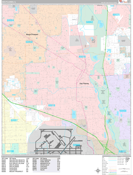 Des Plaines City Digital Map Premium Style
